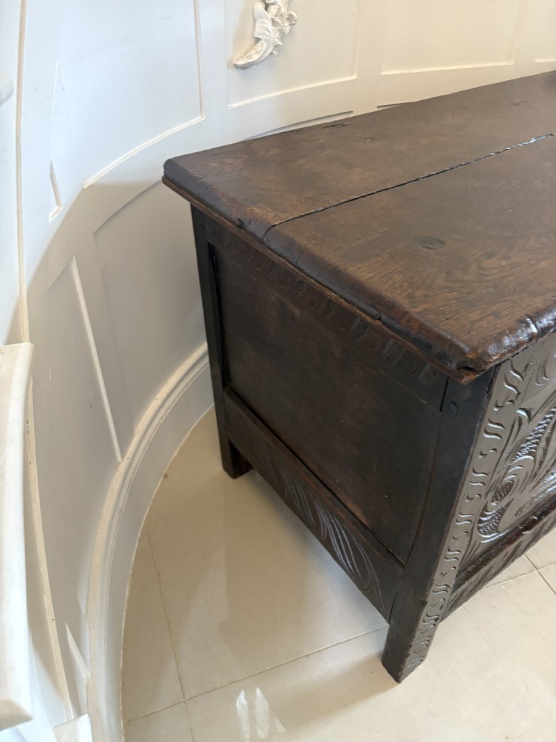 Antique 17th Century Quality Carved Oak Coffer - Image 7